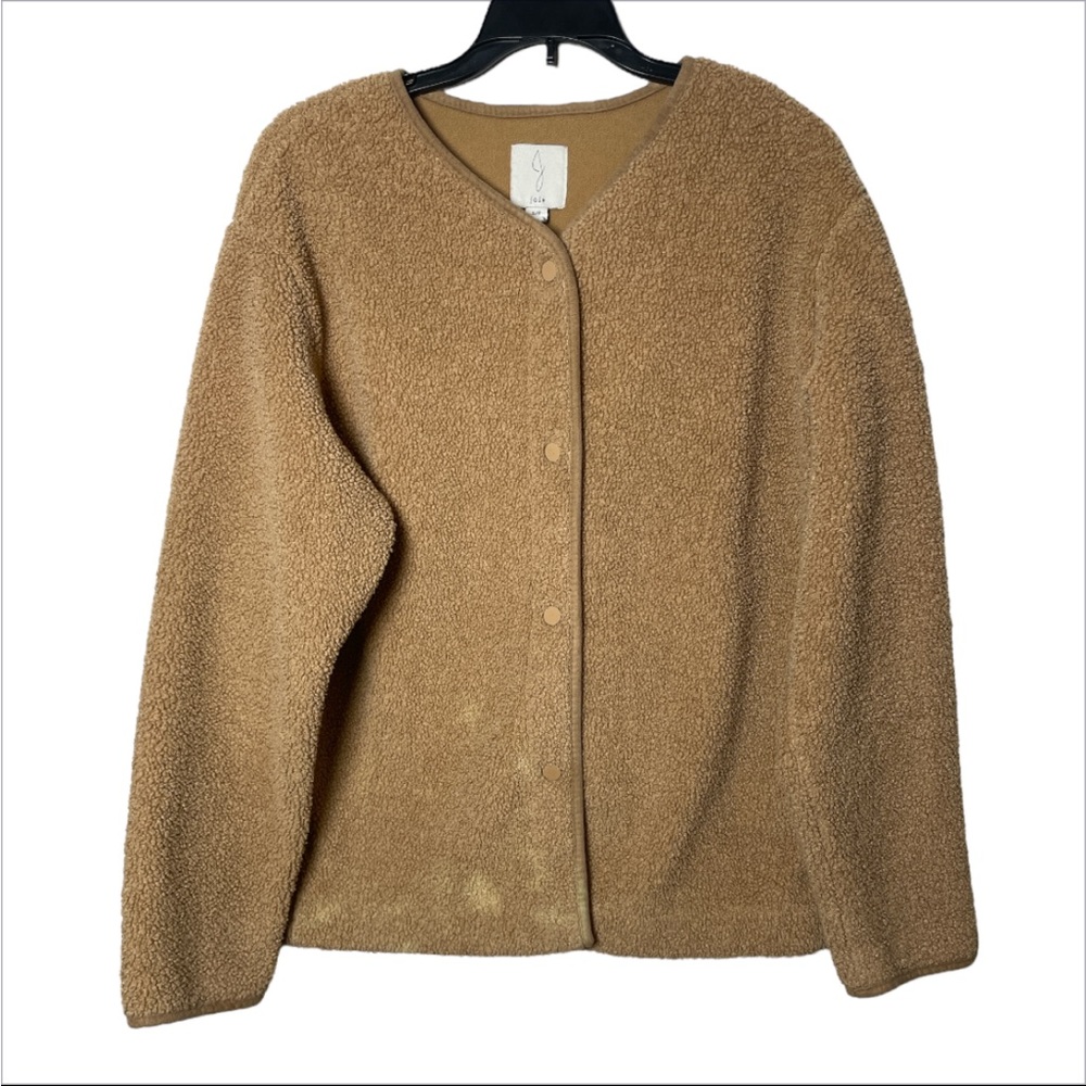 Joie Womens Small Camel Tan Fleece Sherpa Snap Front Teddy Cardigan Jacket Coat